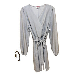 New Andree by Unit Silver sparkly long sleeve faux wrap dress belt size Small